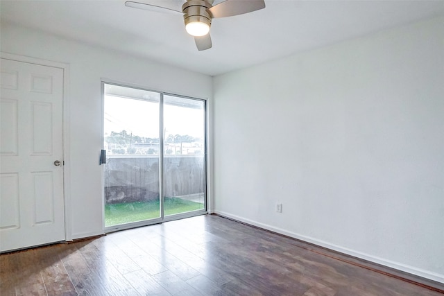 unfurnished room featuring hardwood / wood-style flooring and ceiling fan