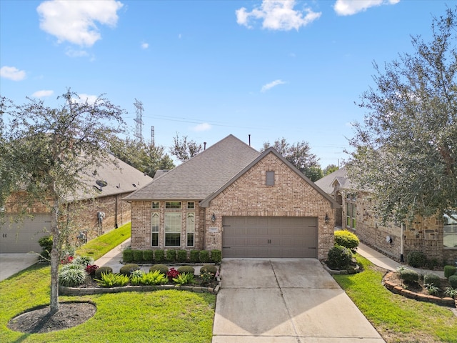 view of front facade featuring a front yard and a garage