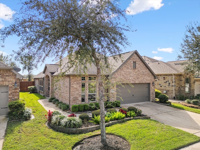 view of front of house featuring a garage and a front lawn