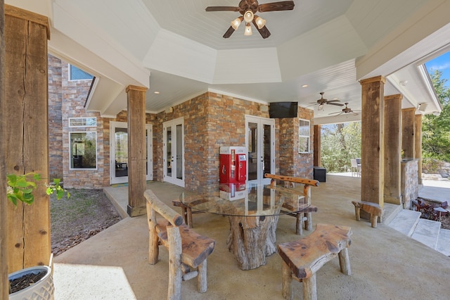 view of patio featuring french doors and ceiling fan