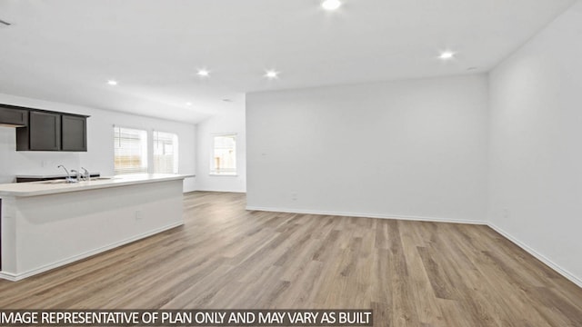 kitchen with light hardwood / wood-style flooring and sink