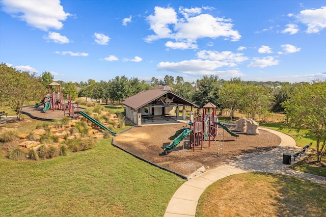 view of play area with a yard