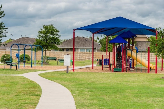 view of play area with a yard