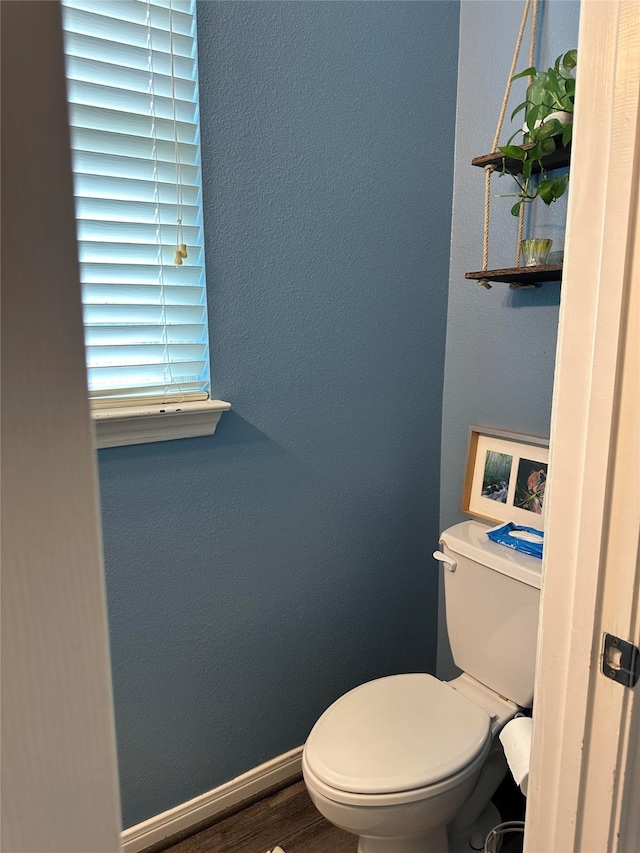 bathroom with hardwood / wood-style floors and toilet