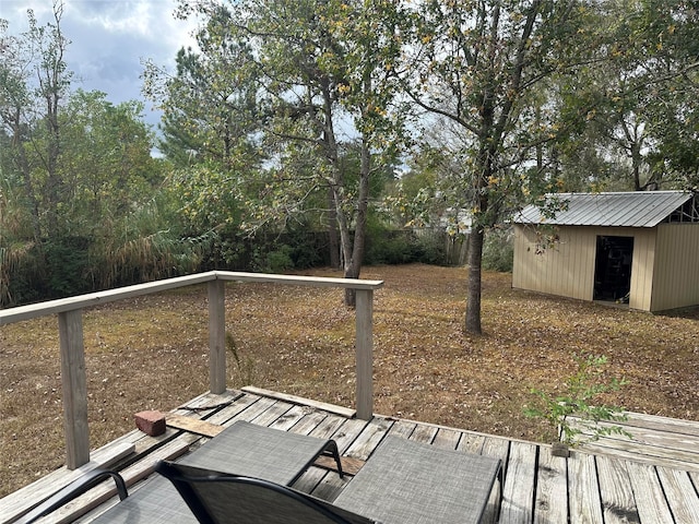 deck featuring a storage shed