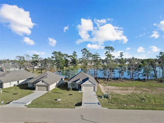 exterior space with a water view