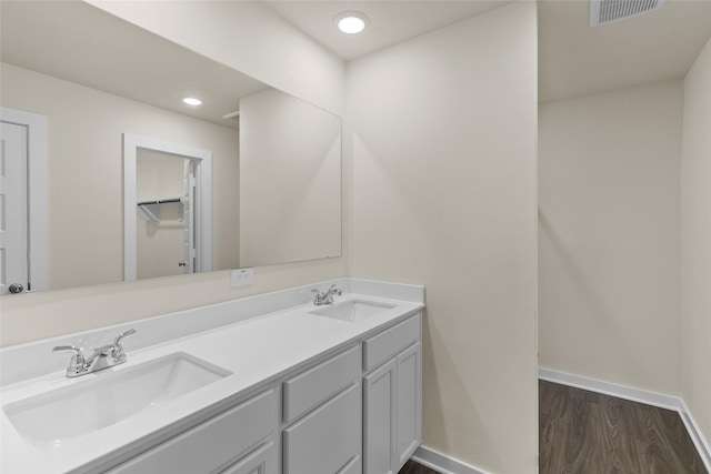 bathroom featuring hardwood / wood-style flooring and vanity