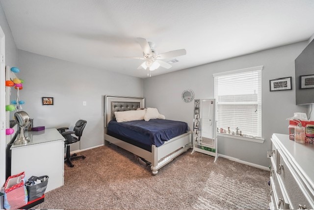 bedroom featuring carpet flooring and ceiling fan