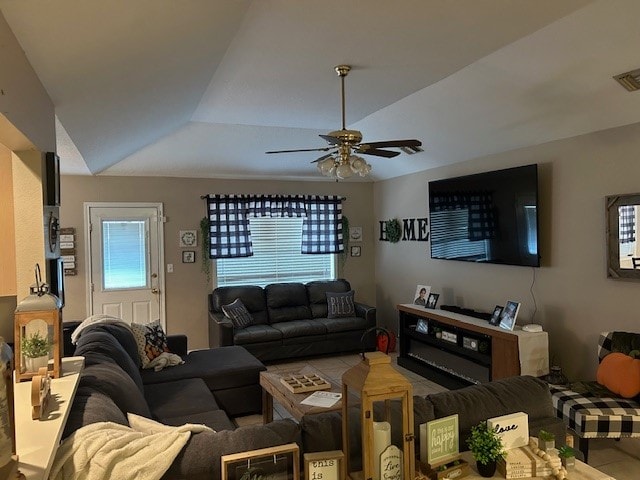 living room with ceiling fan