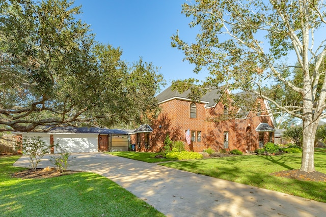 view of front of house with a front lawn and a garage