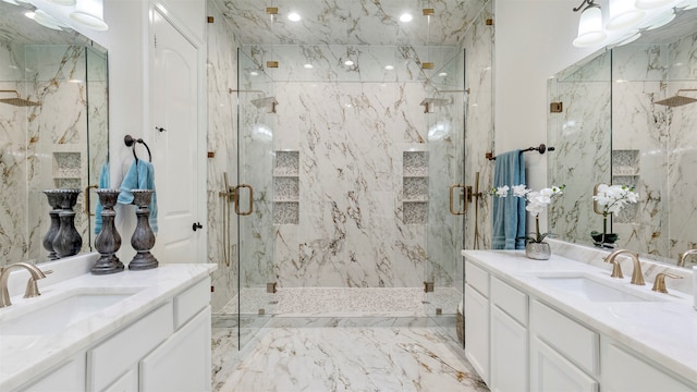 bathroom with vanity and walk in shower