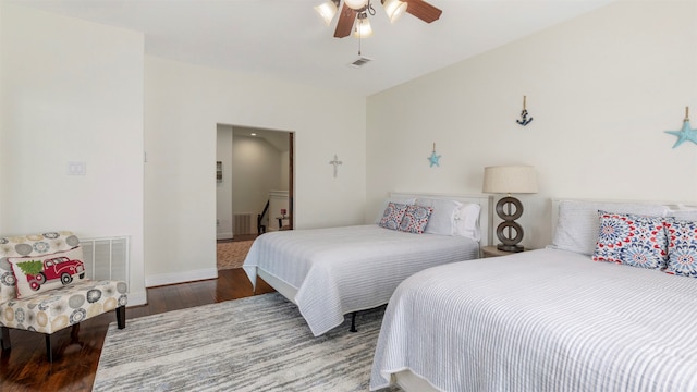 bedroom featuring ceiling fan and wood-type flooring