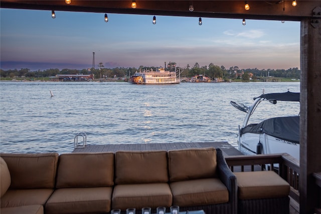 view of dock with a water view