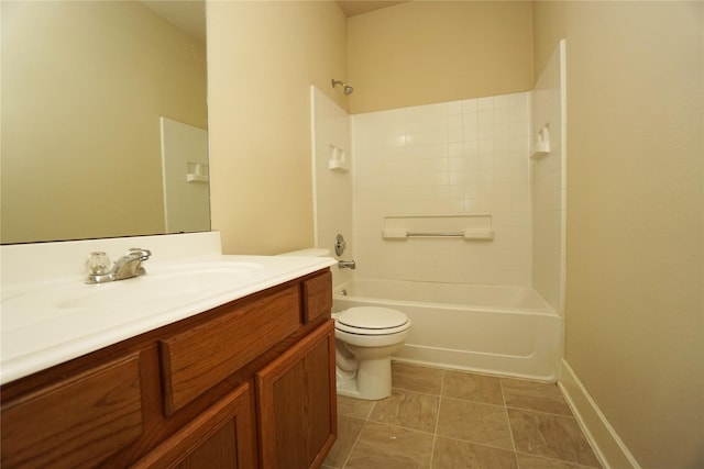 full bathroom featuring vanity, shower / washtub combination, and toilet