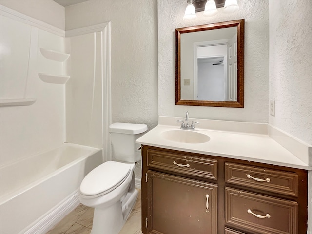 full bathroom with vanity, toilet, and shower / bathing tub combination