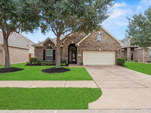 9410 Trinity Trail Ct, Cypress, TX 77433 - traditional home featuring driveway, a garage, a front lawn, and brick siding