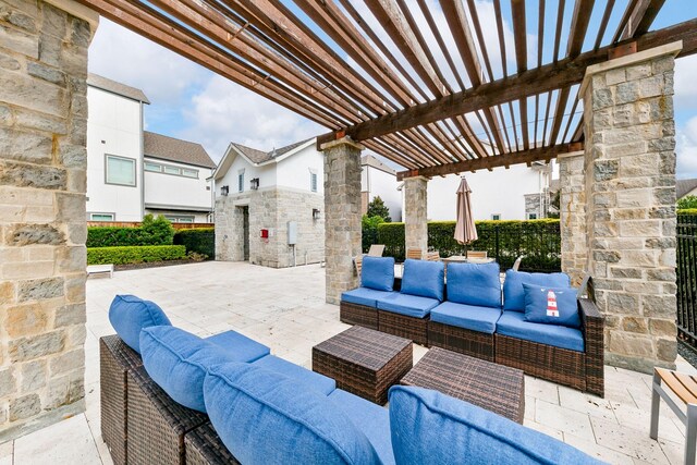 view of patio / terrace featuring outdoor lounge area and a pergola