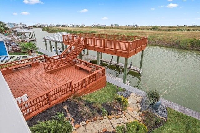 view of dock with a water view