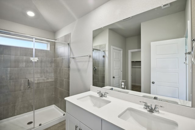 bathroom featuring vanity and walk in shower