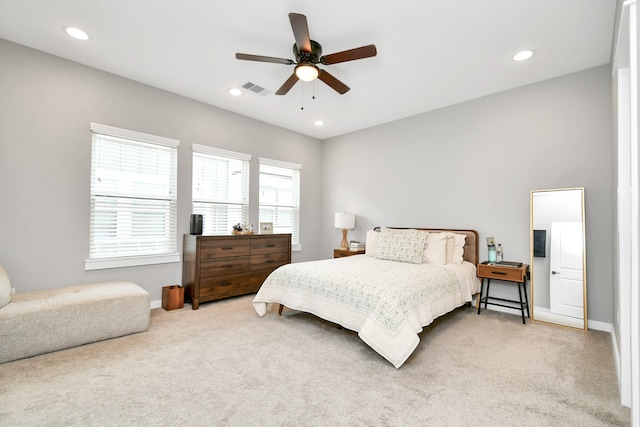 bedroom featuring carpet flooring and ceiling fan