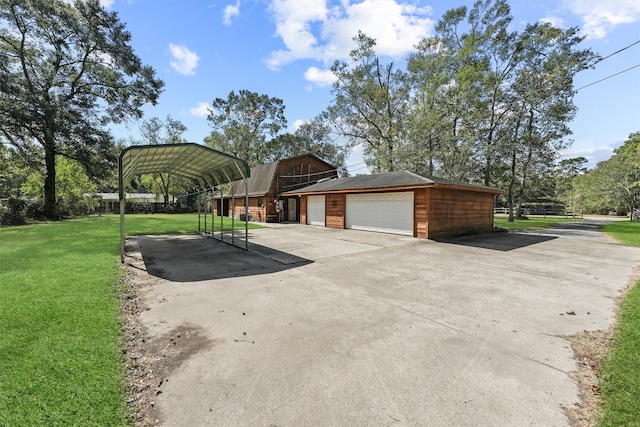 exterior space with a lawn and a carport