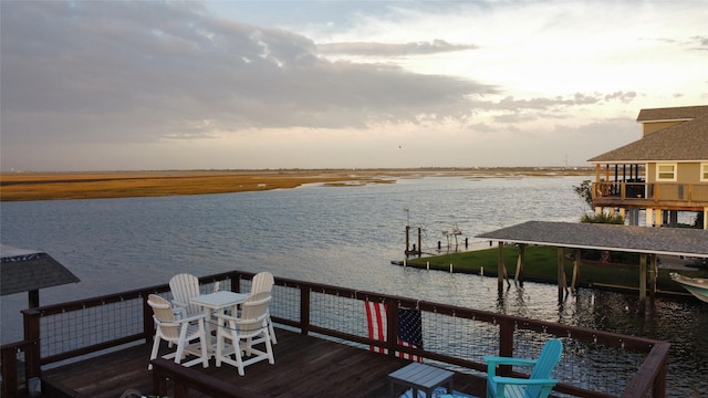 dock area with a water view