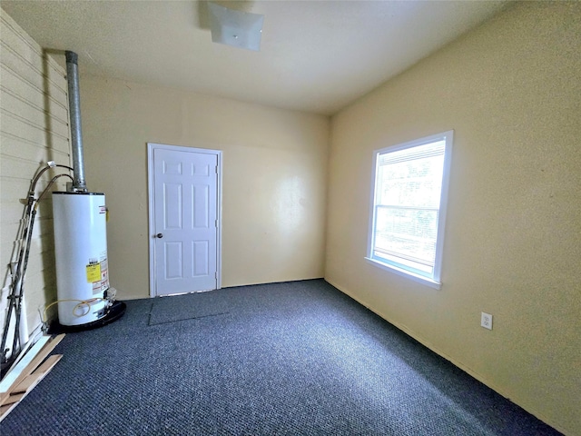 spare room featuring carpet and gas water heater