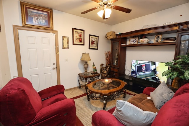 living room with ceiling fan