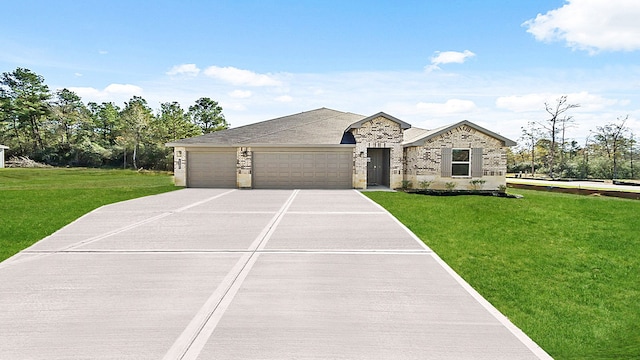 single story home with a front lawn and a garage