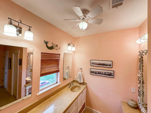 214 Biloxi, Crystal Beach, TX 77650 - bathroom featuring baseboards, a ceiling fan, and vanity