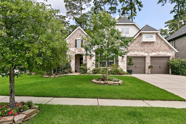 view of front facade with a garage and a front yard