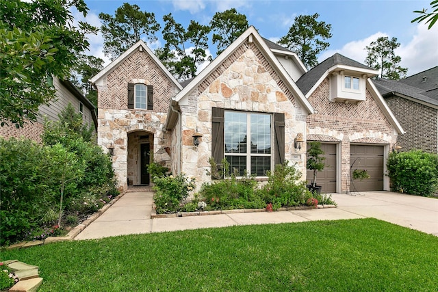 view of front facade with a garage and a front yard