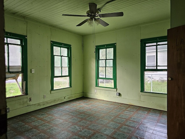 spare room featuring ceiling fan and a healthy amount of sunlight