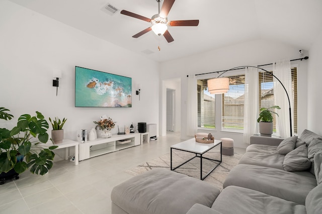 living room with ceiling fan