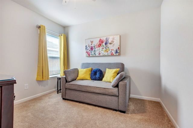 sitting room with light colored carpet