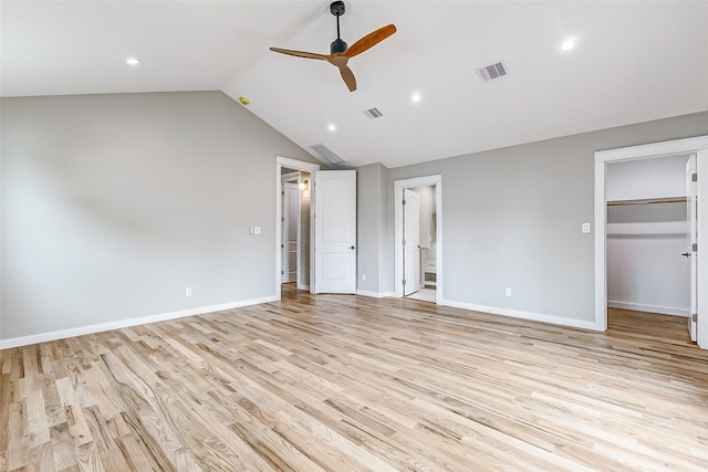 1324 Ursuline St, Galveston, TX 77550 - unfurnished bedroom featuring lofted ceiling, light wood finished floors, recessed lighting, ensuite bathroom, and baseboards