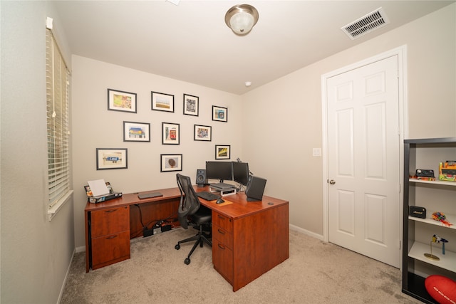 office space featuring light colored carpet