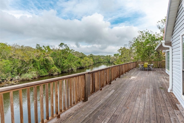 deck featuring a water view