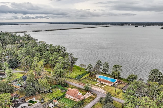 aerial view featuring a water view