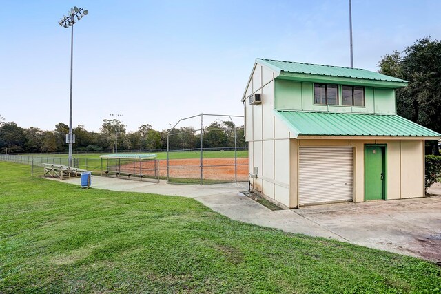 garage with a yard