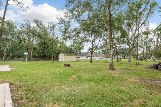 view of yard featuring a shed