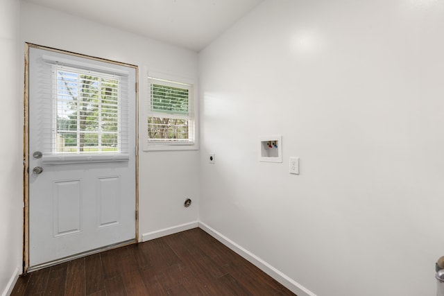 laundry area with dark hardwood / wood-style floors, hookup for a washing machine, and electric dryer hookup