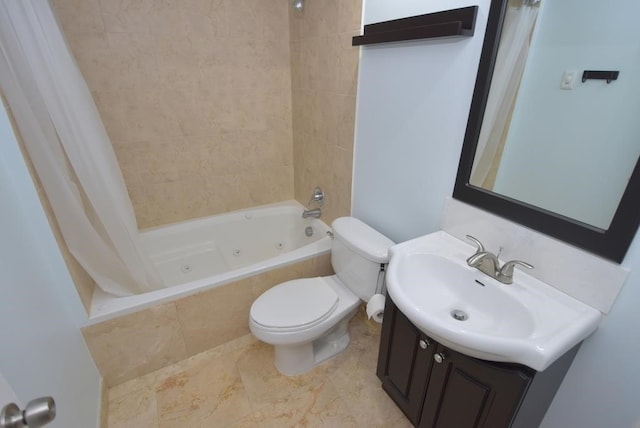 full bathroom with tile patterned floors, vanity, toilet, and shower / bath combination with curtain