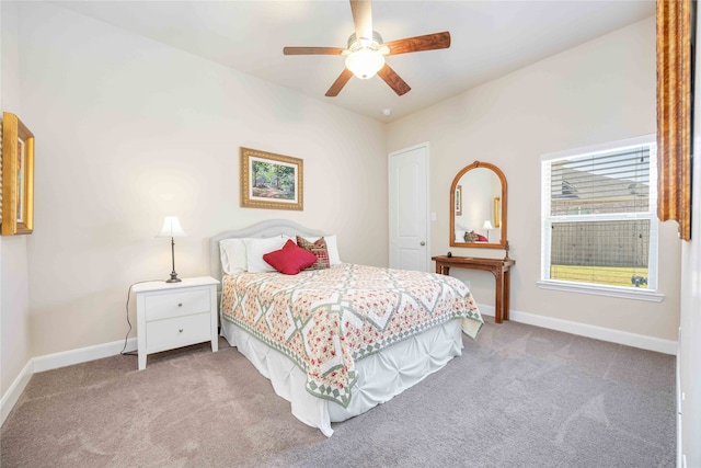 bedroom featuring carpet and ceiling fan