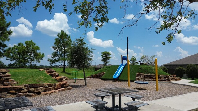 view of jungle gym with a yard