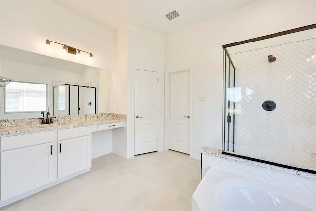 bathroom featuring vanity and plus walk in shower