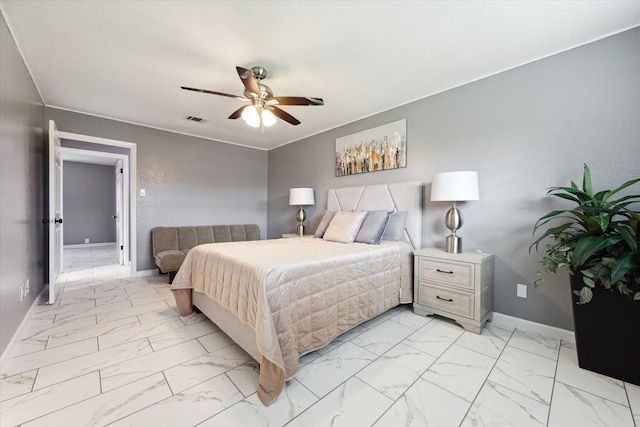 bedroom featuring ceiling fan