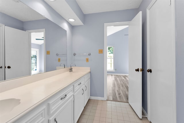 bathroom with vanity and wood-type flooring