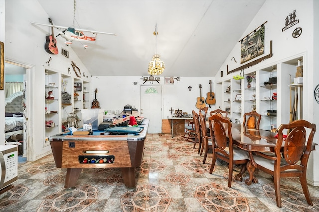 interior space featuring an inviting chandelier and lofted ceiling