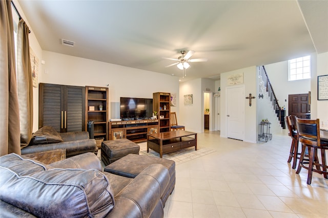 living room with ceiling fan